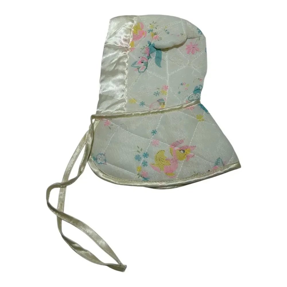 Vintage Baby Hood Detached Stand Alone Hood Satin Bears Flowers Print